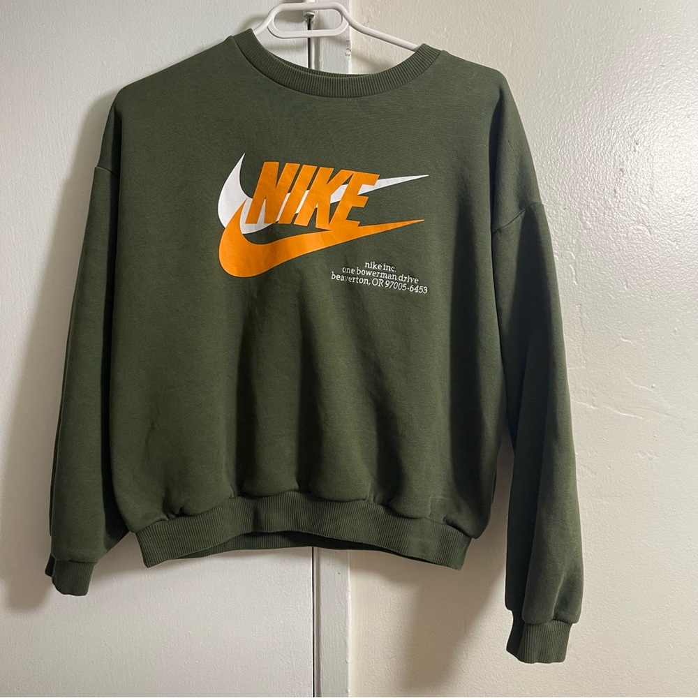 Nike Forest Green Crewneck with Orange Logo